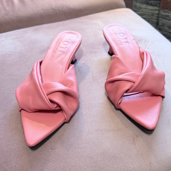MOTF Pink Knotted Leather Kitten Heel Mules - Picture 2 of 4